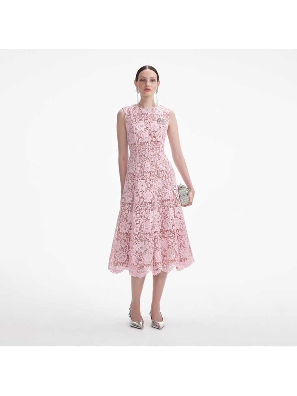Self-Portrait Pink Floral Lace Midi Dress